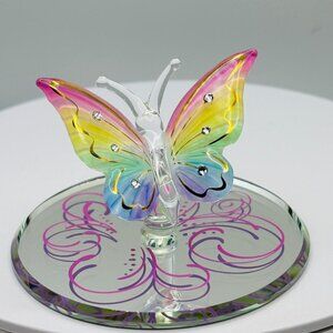 Rainbow Flutter Butterfly Glass Figurine | Colorful Crystal Accent Spring Decor